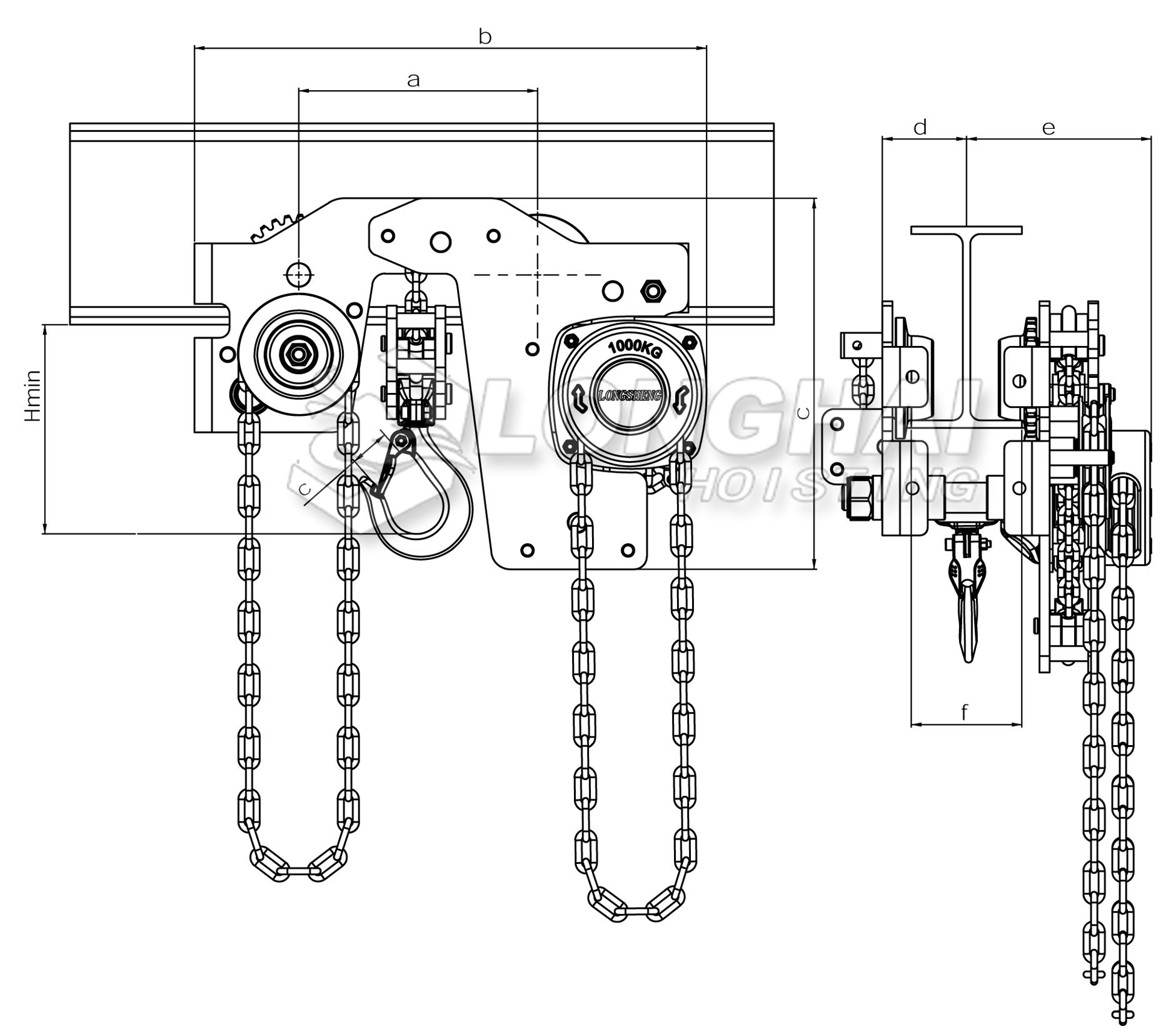 Size of Ultra Low Headroom Manual Chain Hoist with Germany Style